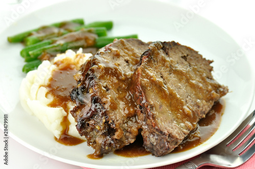 Photo: meat loaf with mashed potatoes and green beans meat loaf with mashed potatoes and green beans