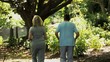 Elderly couple jogging in the forest