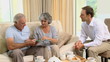 Old couple talking with a salesman