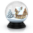 glass dome winter scene - wooden house and tree cover with snow glass dome winter scene - wooden house and tree cover with snow