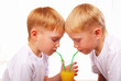 Two red brother drinking together the juice