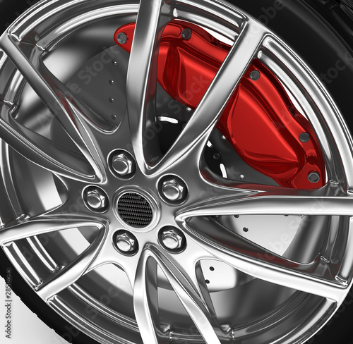 Ilustración: Tire with alloy wheel - 3d render Tire with alloy wheel - 3d render