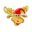 Fröhlicher Elch mit Weihnachtsmannmütze