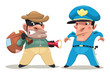 Thief and guard. Vector isolated characters.