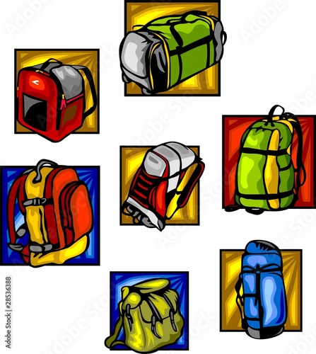 Vector: Bags and backpacks - vector set. Bags and backpacks - vector set.