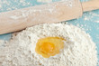 Broken egg on flour, means for making bread