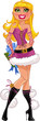 New Year`s girl in pink with hiding gift