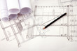 Blueprint and pencil