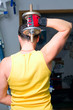 Man training in fitness center
