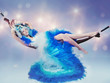 Images : Lying woman wearing blue dress