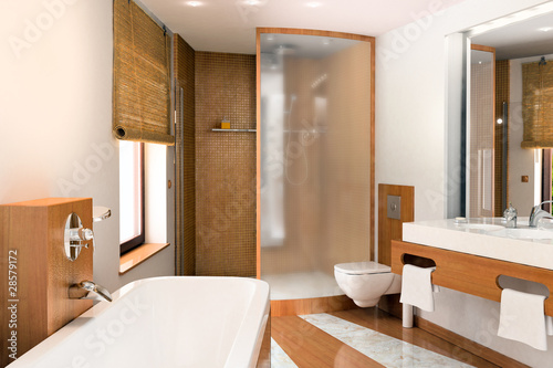 Illustration: Bathroom accented in Wood II Bathroom accented in Wood II