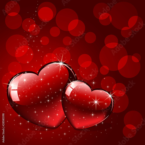 Vector: Two Hearts on red background Two Hearts on red background