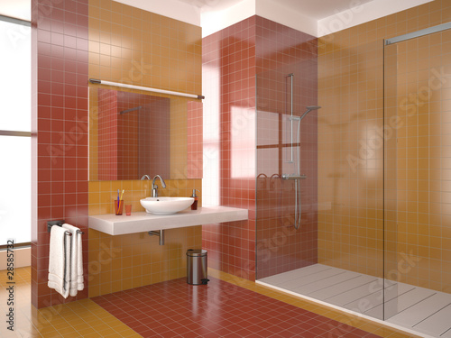 Modern Bathroom Tiles on Modern Bathroom With Red And Orange Tiles    Angelo Sarnacchiaro