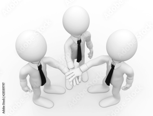 Illustration: Three men shaking hands facing up Three men shaking hands facing up