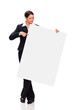 Young business woman point and look at white board