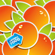 Background from oranges with an arrow by organic food