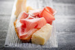 slice bread with parma ham and grana -pane prosciutto grana
