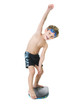 happy child with swimming board over white
