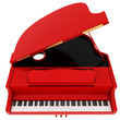 Real red grand piano isolated on white