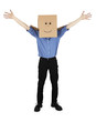 Funny man with box on head rejoices Funny man with box on head rejoices