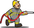Fireman spraying water onto a burning building. Fireman spraying water onto a burning building.