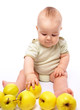Little boy play with apples Little boy play with apples