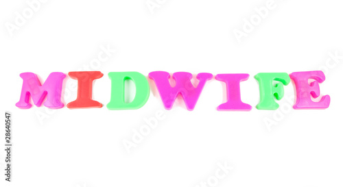 Photo: mid wife written in fridge magnets on white background mid wife written in fridge magnets on white background