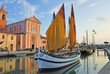 Cesenatico harbor, antique fishing sailing boats