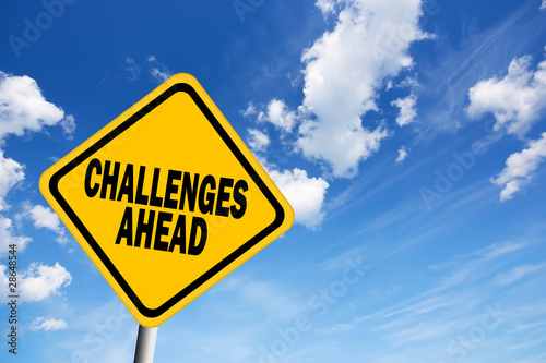 Illustration: Challenges ahead sign Challenges ahead sign