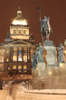 National Museum on snowy Wenceslas Square in the night, Prague