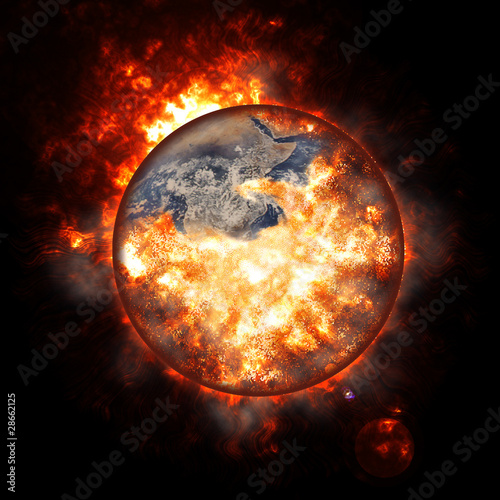 Illustration: Illustration of an exploding planet earth Illustration of an exploding planet earth