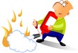 Man using fire extinguisher for putting out a fire.