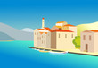 vector drawing - a city by the sea