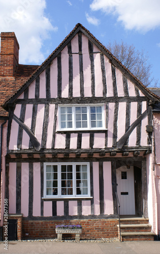 Photo: Crooked timber-framed house in Lavenham. Crooked timber-framed house in Lavenham.