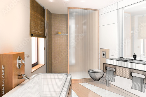 Illustration: Bathroom accented in Wood II (3d) Bathroom accented in Wood II (3d)