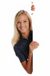 Businesswoman holding a blank sign