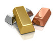 shiny rendered gold, silver and bronze bar.