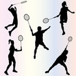 silhouette of badminton players - vector
