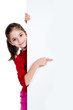 girl pointing fingher on empty board