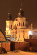 Snowy Wenceslas Square in the night, Prague, Czech Republic