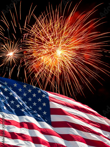 Photo: American Flag and Fireworks American Flag and Fireworks