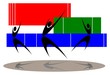 leaping dancers shown in silhouette