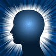 head silhouette with star burst background head silhouette with star burst background