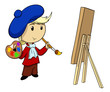 Cartoon vector artist with palette and brush