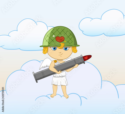 Vector: Cartoon funny cupid with armed valentine bazooka Cartoon funny cupid with armed valentine bazooka