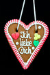 gingerbread Oktoberfest heart saying "I love you"