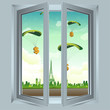 open window with dollar parachute