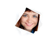 Girl is looking through a hole