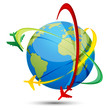 Vector: world tour with airplanes and globe world tour with airplanes and globe