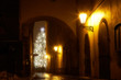 Photo: mysterious narrow alley with christmas tree mysterious narrow alley with christmas tree
